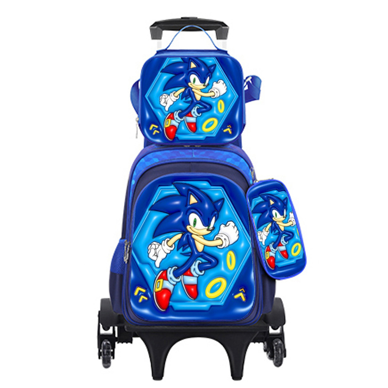 Los nuevos estudiantes de primaria transfronterizos pueden instalar una mochila escolar de dos ruedas y seis ruedas con barra de tracción, mochila de dibujos animados lindo para niños de tres piezas