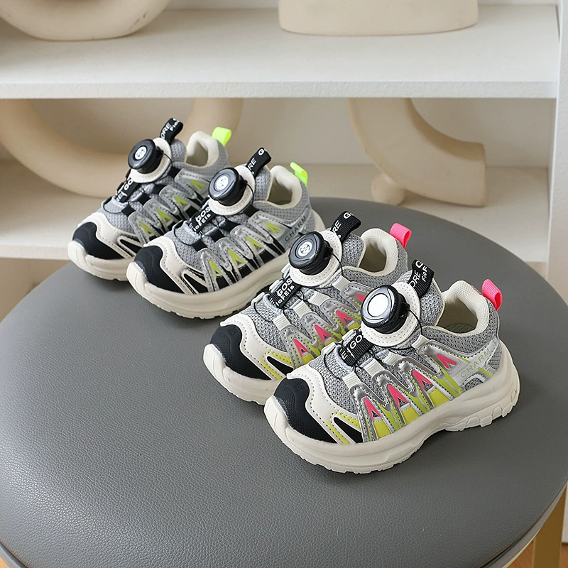Детская обувь для мальчиков 2024 новая весна и осень детская сетчатая спортивная обувь дышащая беговая обувь девушка вращающаяся пуговица папочка обувь