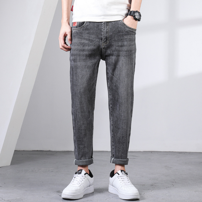 Pantalones vaqueros de los hombres pantalones cortos cuatro estaciones regular 2023 nuevo elástico slim fit pequeño recto otoño casual pantalones largos