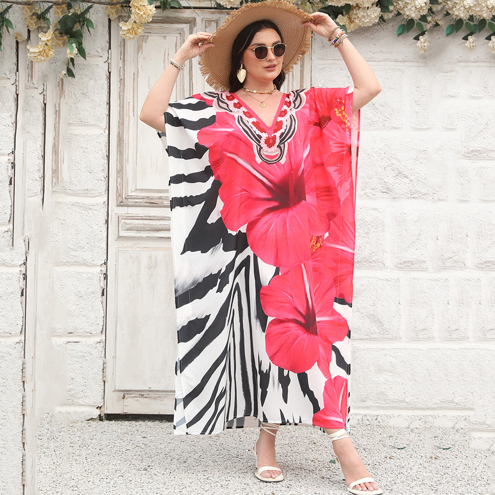 Cruzar la frontera europea y americana blusa de playa con cuello en V vestido bohemio más tamaño vestido bikini camisa de protección solar 5D83