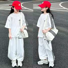 女童运动套装夏季2025新款中大童女孩洋气夏天夏装休闲儿童两件套