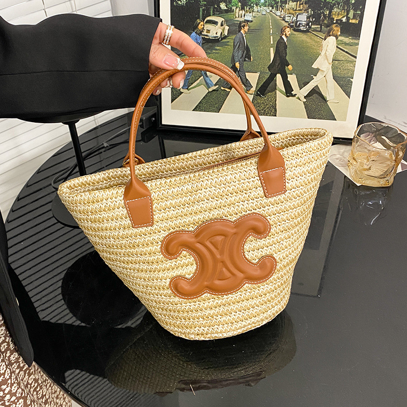 Wholesale Summer New Trendy Woven Vegetable Basket Bag Arc De Triomphe Straw Bucket Bag Handbag Single Shoulder Crossbody Bag