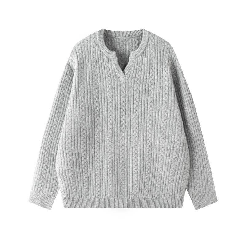 Flor torcida para hombres otoño e invierno pequeño suéter de cuello en V para hombres japoneses color sólido simple suéter de punto casual suelto