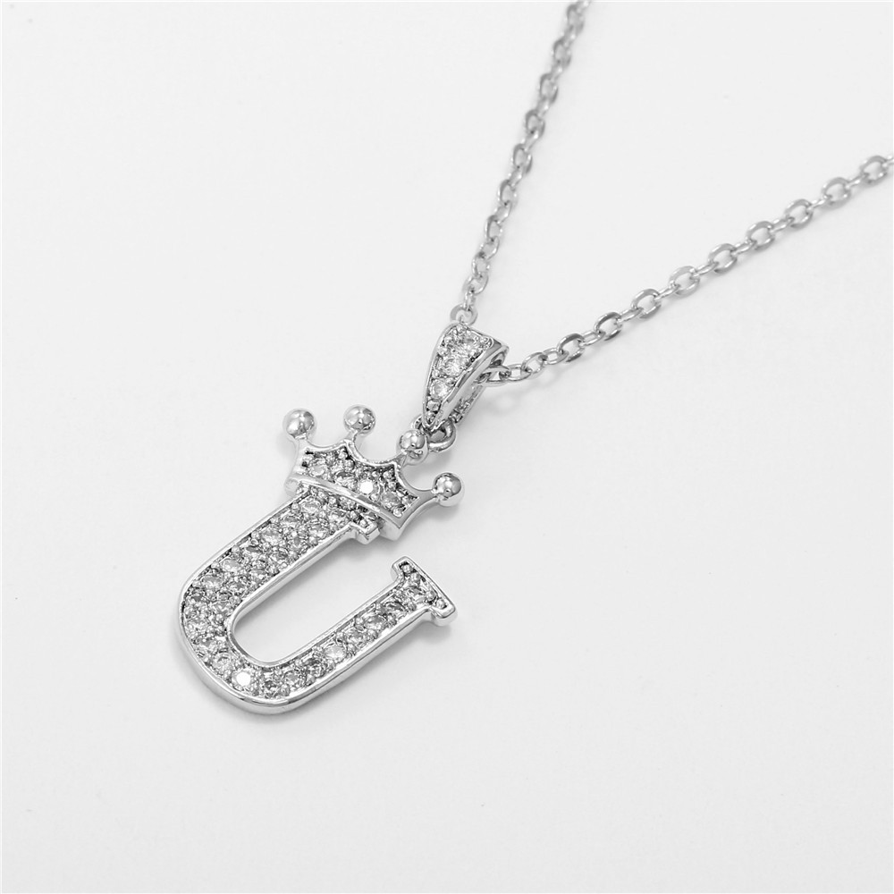 Fashion Micro-inlaid Zircon Crown English Letter Necklace Platinum Necklace Wholesale Nihaojewelry display picture 13