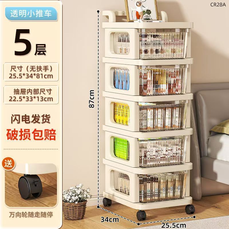 透明纯色抽屉式小推车置物架零食玩具婴儿用品收纳柜带轮杂物收|undefined