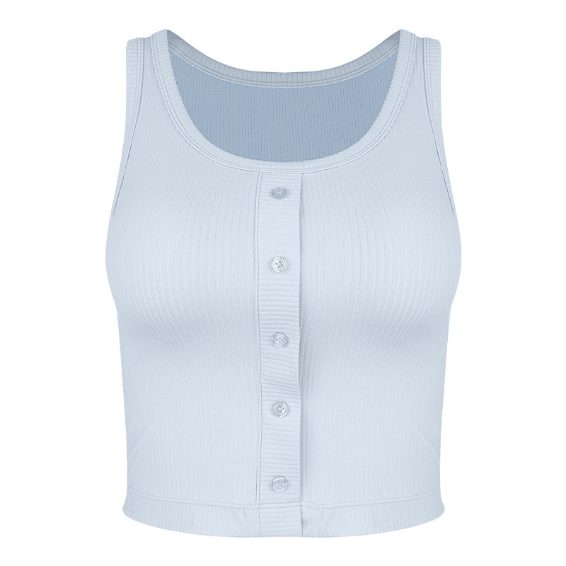 2025 春と夏の新しいヨガ服女性の胸パッドベスト偽ボタン装飾フィットネス服ハイウイングスパンデックスフィットネス服|undefined