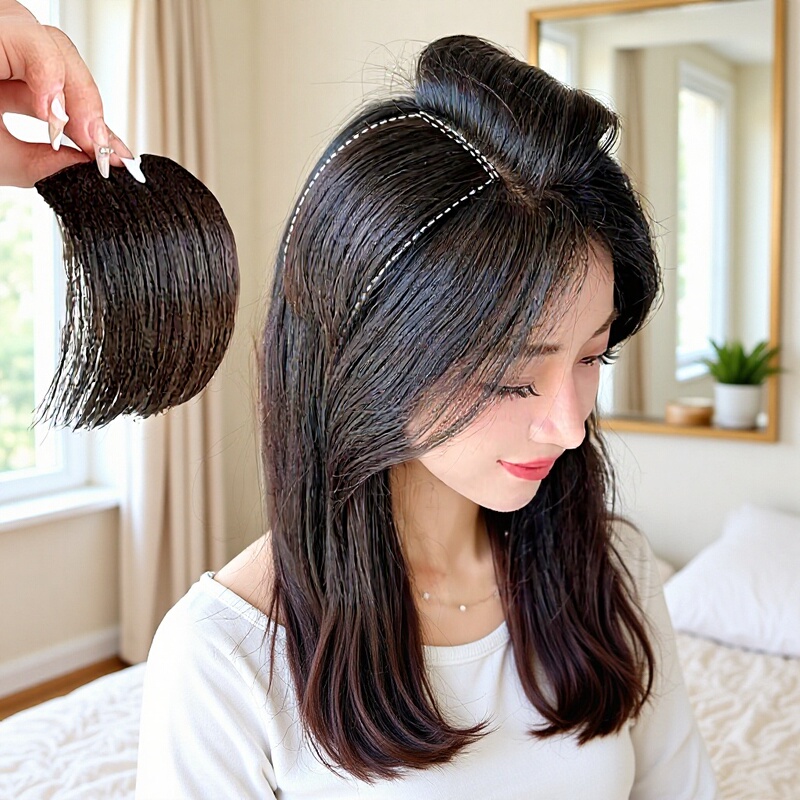 Hairpiece with Thickened Sides, Realistic Fake Hair Piece, Hair Root Volumizer, One-Piece Hair Topper for Women