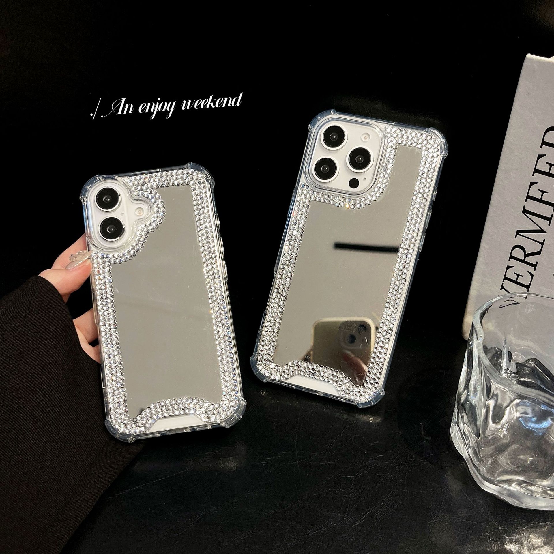 新款奢华水钻银色17Promax手机壳苹果16E透明14三排钻15全包防摔