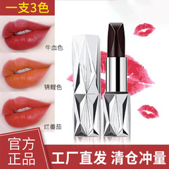 黑钻三色口红丝绒雾面哑光保湿滋润不掉色不沾杯大牌跨境外贸唇膏