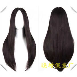 中分长直化纤假发深棕色色玫瑰网高温丝hair欧美时尚非洲假发现货