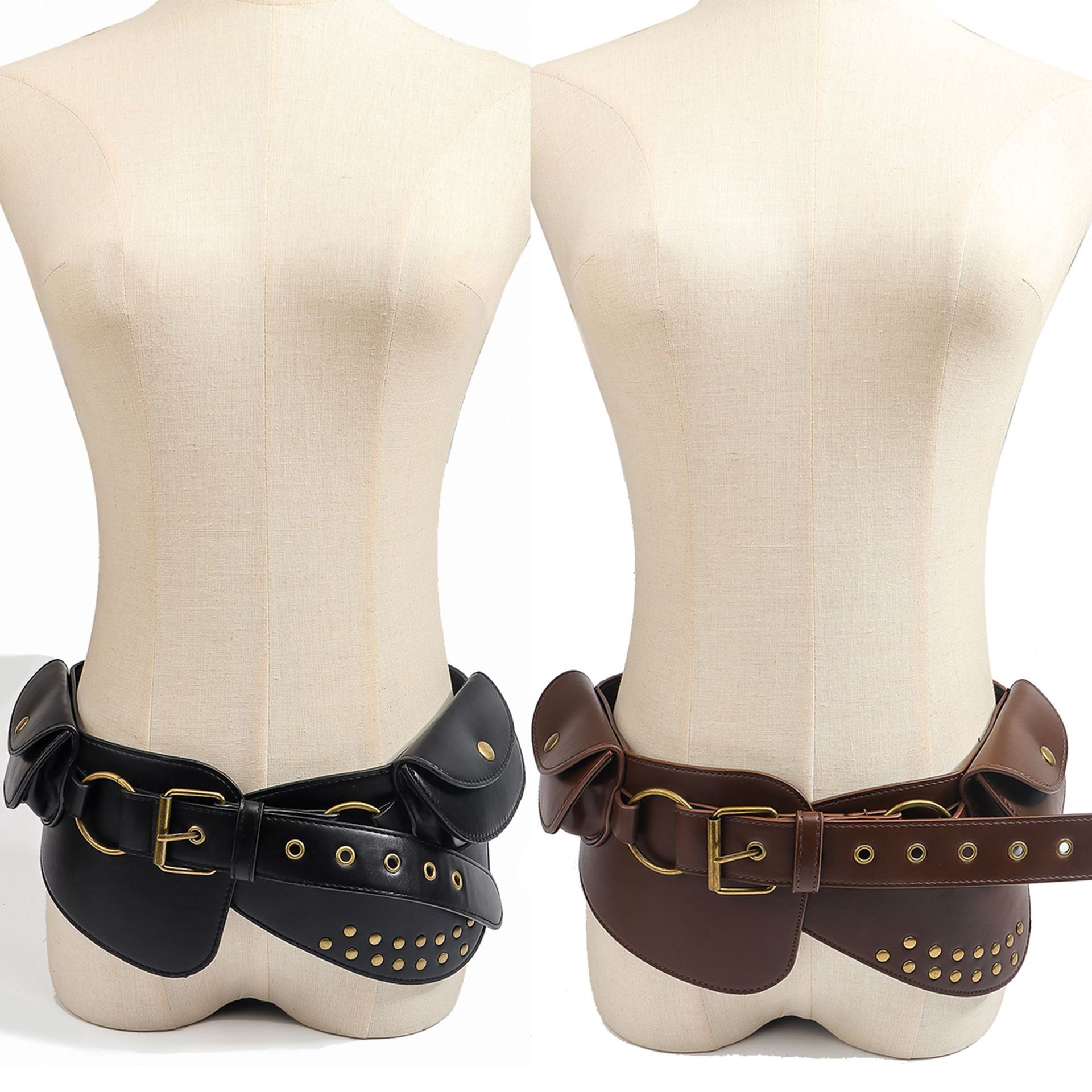 Bolso, cinturón, dama, cinturón de perforación de remaches retro americano, moda, personalidad, accesorios, bolso de cinturón, Europa y América