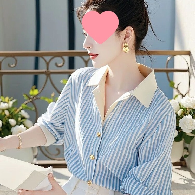 Korean Chic Blue Long-Sleeved Striped Shirt Women's Early Autumn 2025 New Beautiful Professional Top Korean Chic Blue Long-Sleeved Striped Shirt Women's Early Autumn 2025 New Beautiful Professional Top