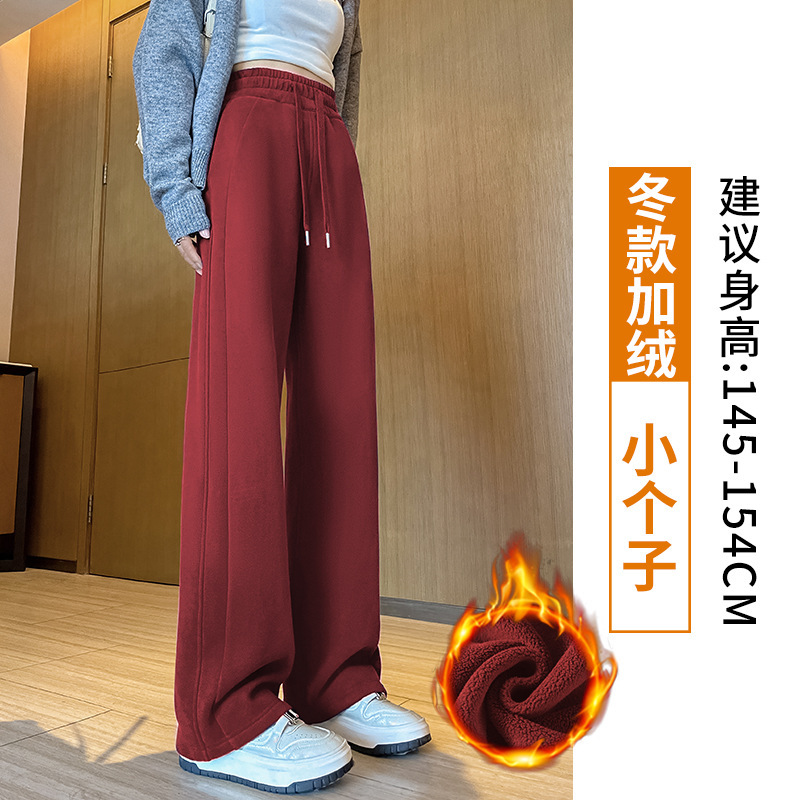 运动裤女春秋2025新款女装加绒宽松小个子窄版乌梅紫休闲阔腿卫裤|undefined