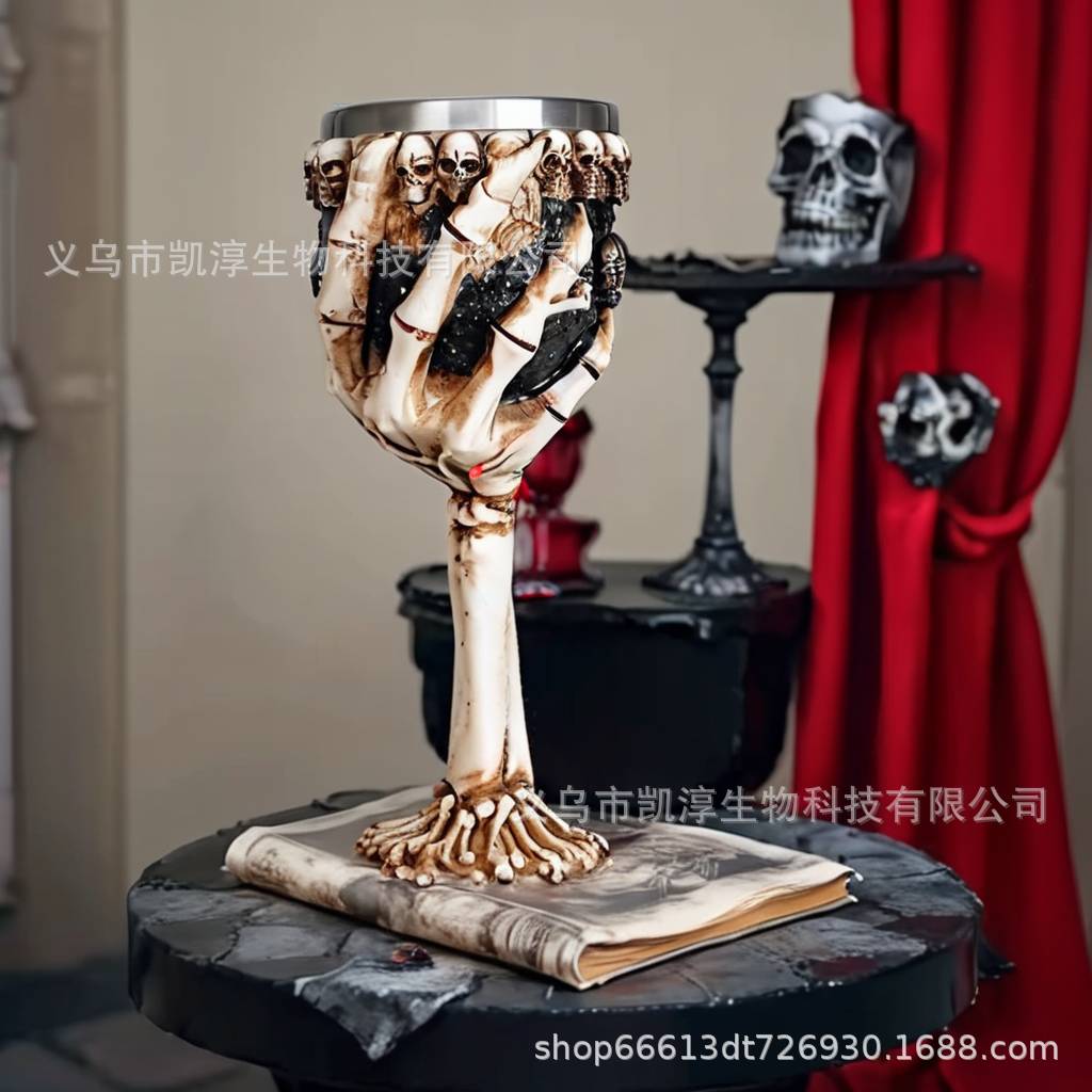 万圣节酒吧氛围道具鬼爪骷髅树脂高脚杯家居装饰摆件树脂工艺品