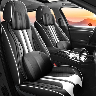 Seat Cushion, Seat Cover, Protective – Seat cushion, seat cover - deluxe-edition-with-headrest-and-lumbar-support-black-and-white-front-single-seat