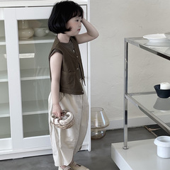 Yuyu Princess Children's High-Quality Linen Lined Modern Short Vests for Boys and Girls, Japanese Style Sleeveless Backless Tops