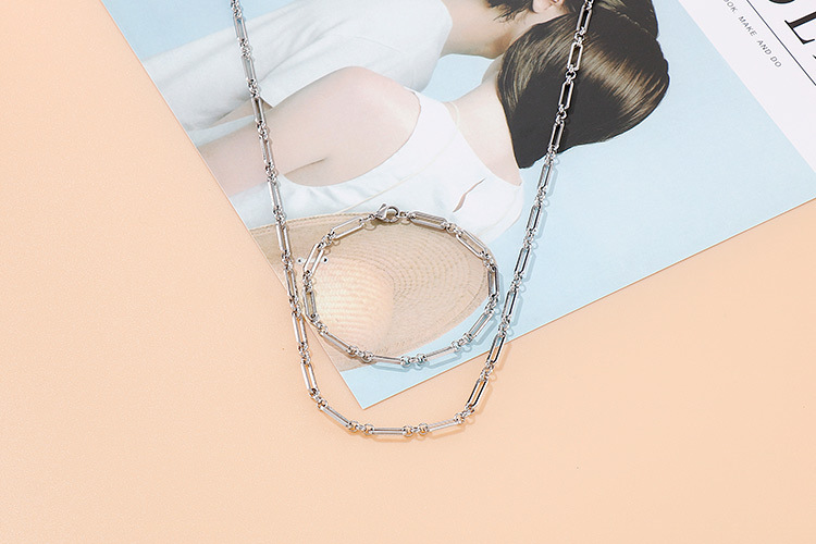 design sense fashion titanium steel bracelet necklace set wholesale nihaojewelry