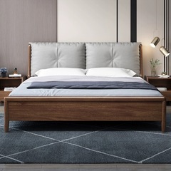 胡桃木實木床1.8米現代簡約雙人床1.5米單人北歐軟包經濟型儲物床