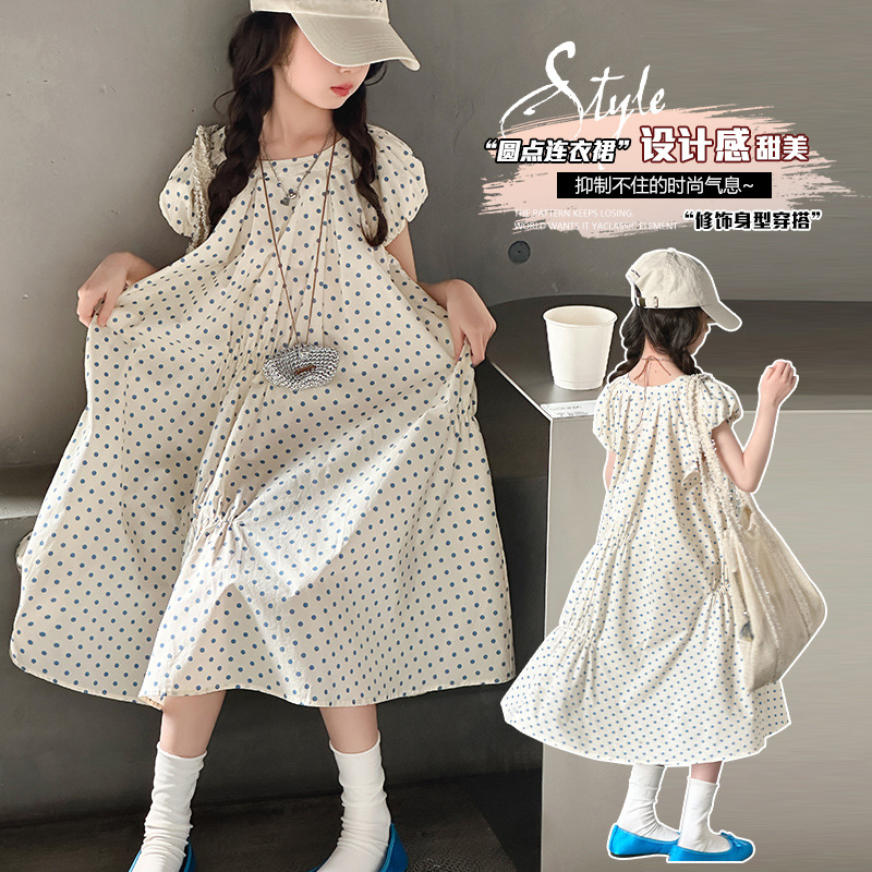Girls' dress 2025 Summer New Children's Korean-style Wave Dot Long Dress Trendy Dress for Big Children