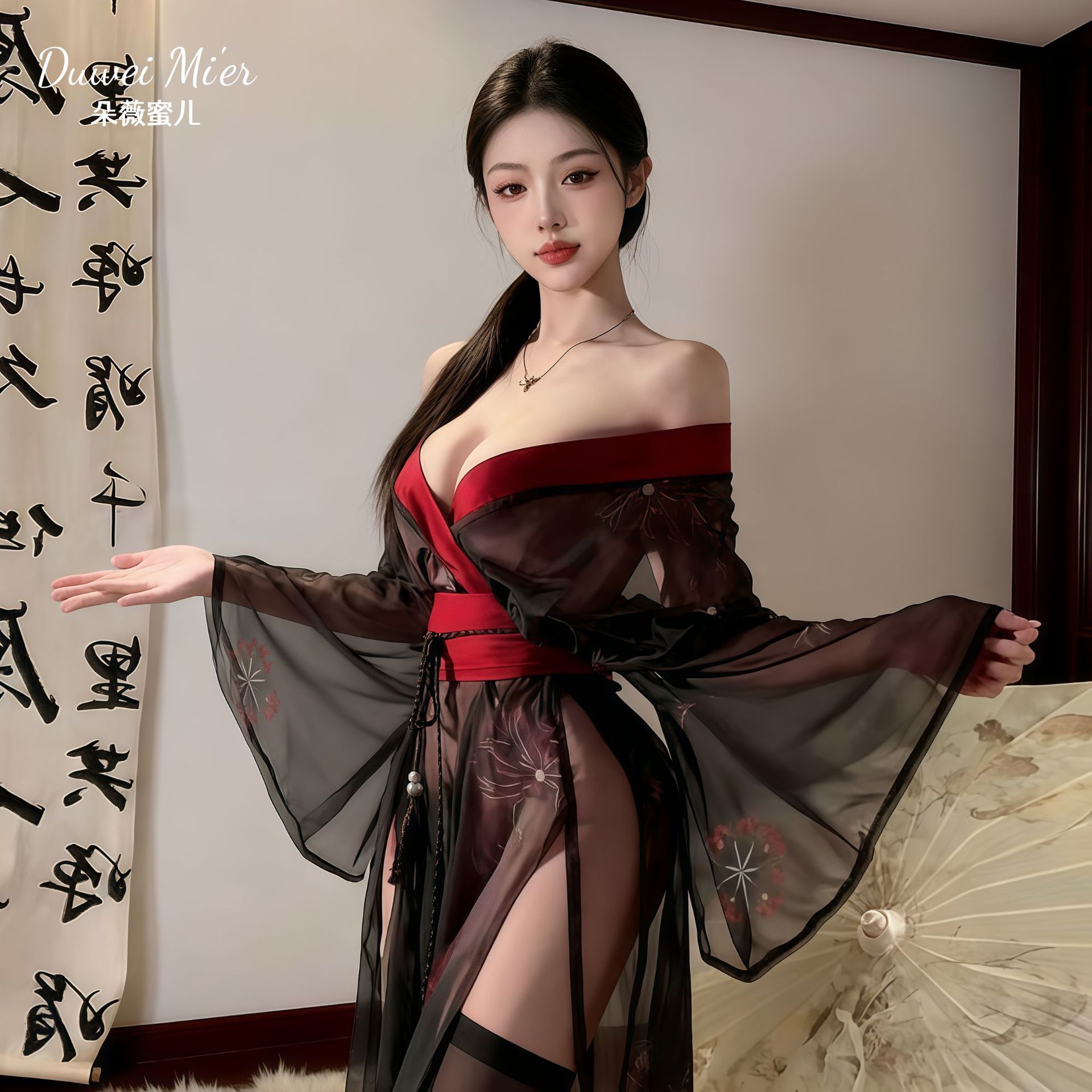朵薇蜜儿情趣内衣跨境性感纯欲古风和服套装透视诱惑调情免脱战袍