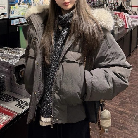 Fur Collar Hooded 50% White Duck down Parka Jacket for Women, Seagull Gray, Winter Warm, 2025 New Model