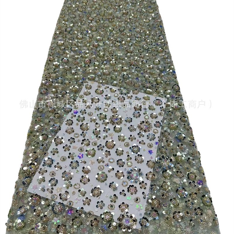 Nueva alta densidad de tubo de perlas bordado vestido vestido de moda bolsa accesorios fabricantes de tela en stock