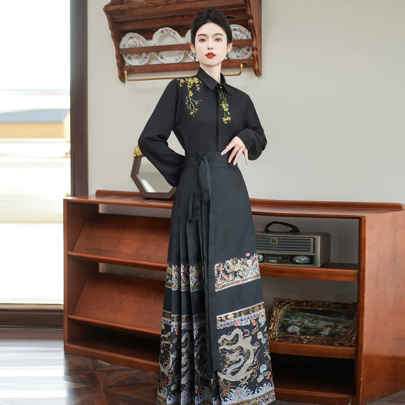 Новая китайская тяжелая промышленная вышивка с принтом дракона ткацкая золотая лошадь юбка с лапшой в китайском стиле