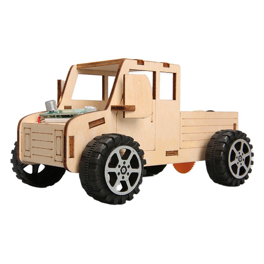 Ciencia y Tecnología pequeña producción invención bricolaje coche eléctrico controlado por voz ensamblado a mano Escuela Primaria estudiante juguete ciencia experimento material didáctico