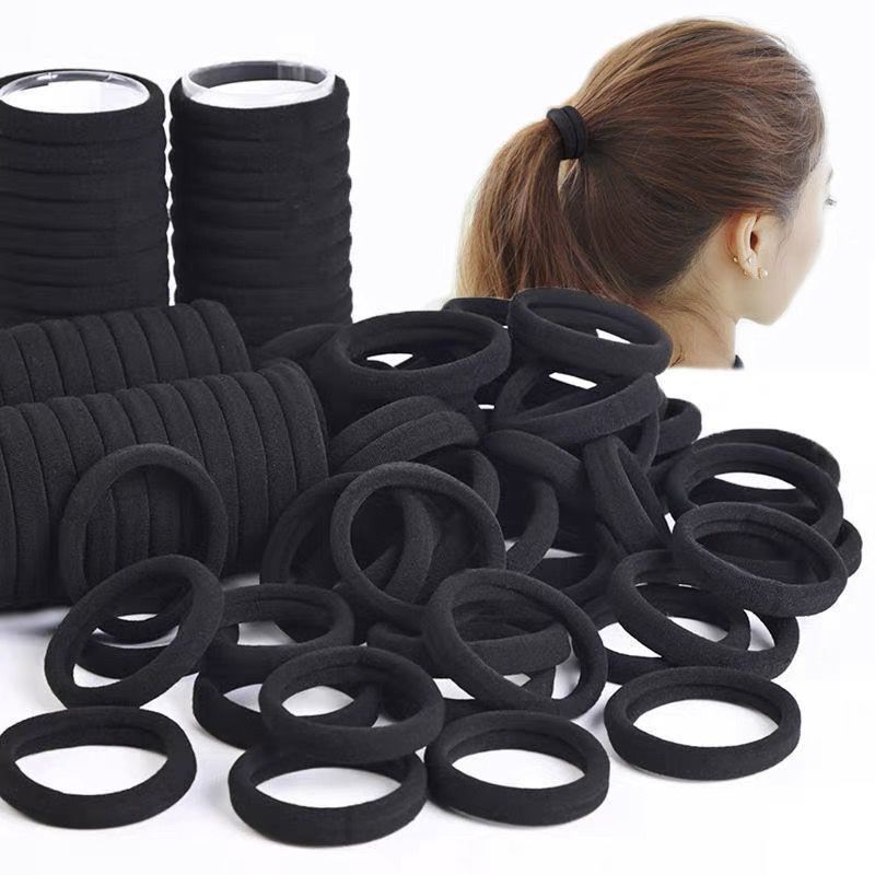 Black Rubber Band High Elasticity Seamless Hair Tie Hair Rubber Band Women's Simple Towel Ring Hair Rope Hair Accessories Wholesale