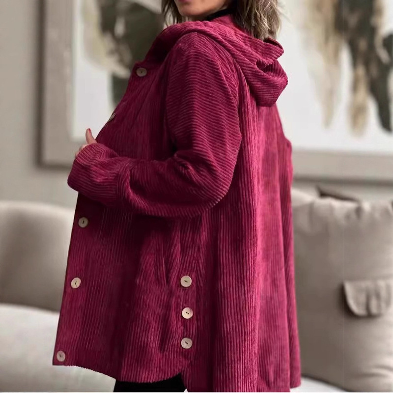 2025 Cross-Border European and American Export Women's Clothing Autumn and Winter New Amazon Hooded Loose Women's Corduroy Casual Jacket 2025 Cross-Border European and American Export Women's Clothing Autumn and Winter New Amazon Hooded Loose Women's Corduroy Casual Jacket