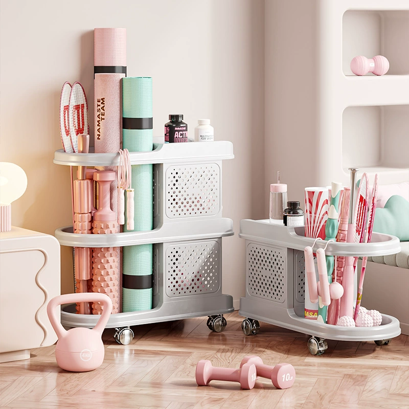 Подставка для хранения фитнес-оборудования с колесом для домашнего йоги коврик для гантели корзина для хранения спортивного инвентаря