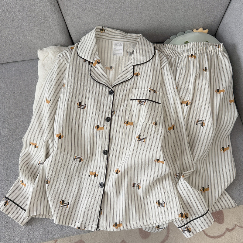 Cross-border foreign trade cloud cotton pajamas for women, new spring and autumn style, loose long-sleeved long pants cardigan student home wear set