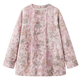 2026春季新款女装宽松复古新中式碎花刺绣花轻薄棉服外套2K1HB98