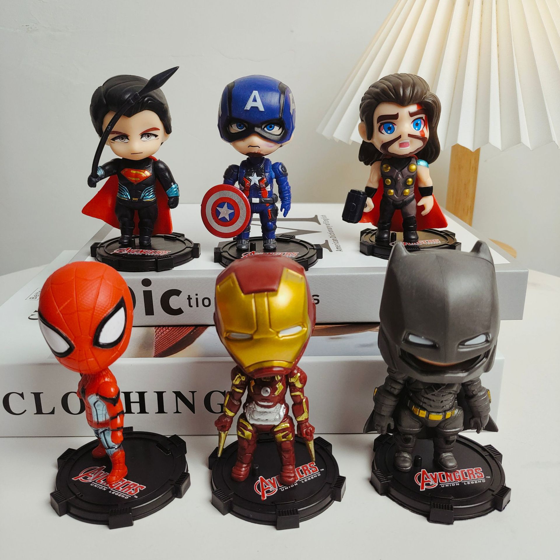 Revenge League Action Figure Accessories: Captain America, Iron Man, Spider-Man, Batman, Superman, and Thor Stand Figures