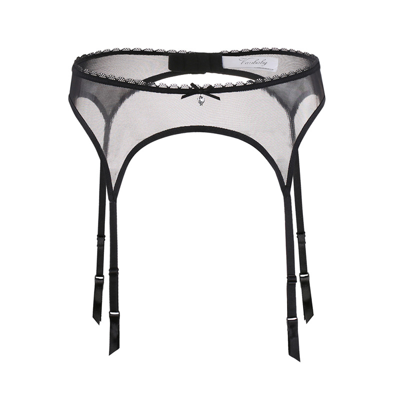 Varsbaby European and American Style Black Transparent Alluring Mesh Ultra-Thin Women's Non-Slip Garter Belt | Lace-Trimmed Sexy Garter Belt