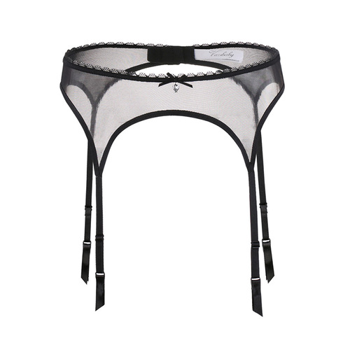 Varsbaby European and American Style Black Transparent Alluring Mesh Ultra-Thin Women's Non-Slip Garter Belt | Lace-Trimmed Sexy Garter Belt