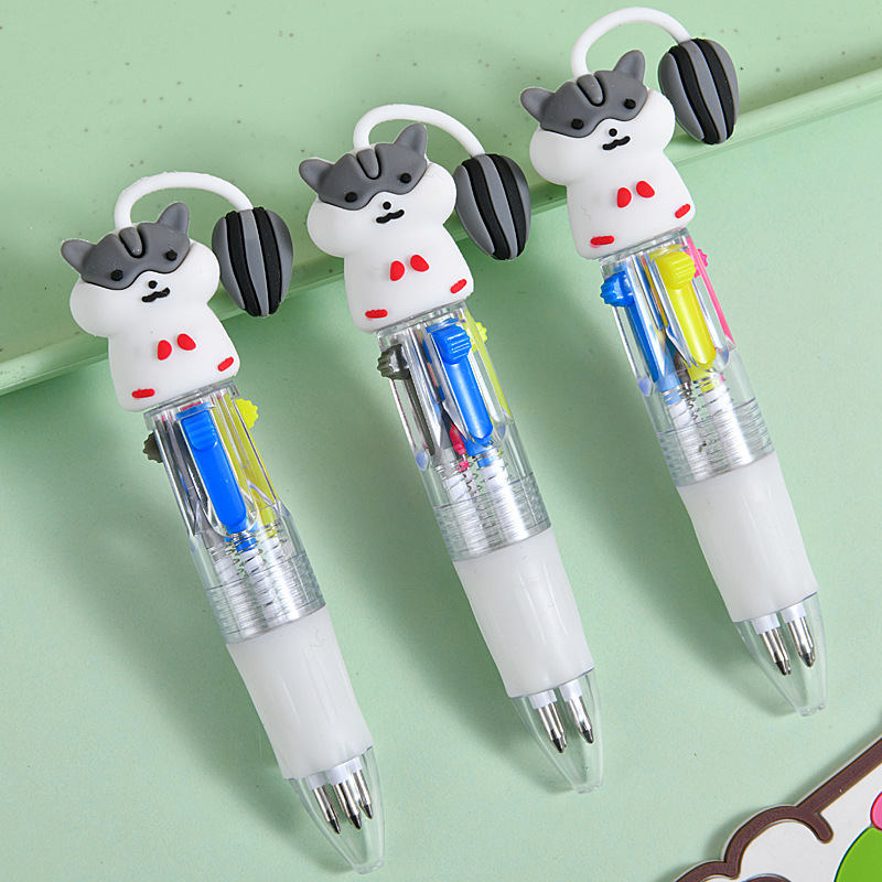 Caricatura encantadora hamster mini bolígrafo de cuatro colores multicolor en uno bolígrafo de cuentas de mano de color para estudiantes premios papelería al por mayor