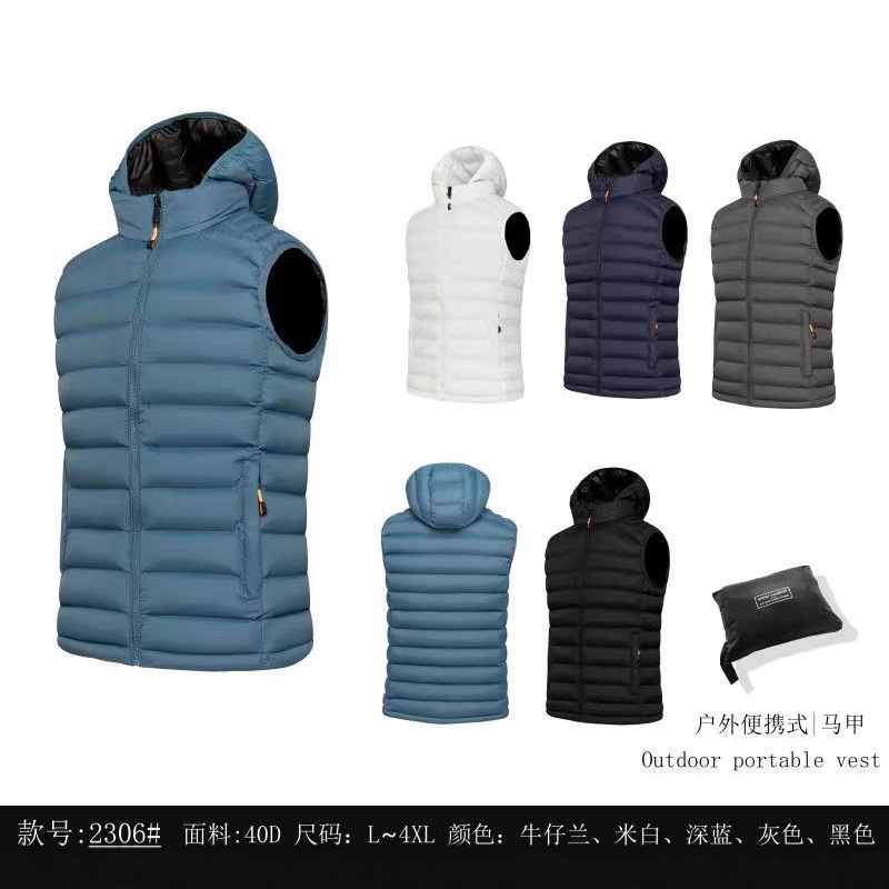 2023 nuevo chaleco de los hombres transfronteriza Venta caliente Chaleco de algodón más tamaño chaleco otoño e invierno abrigo de los hombres con capucha logotipo forrado de lana