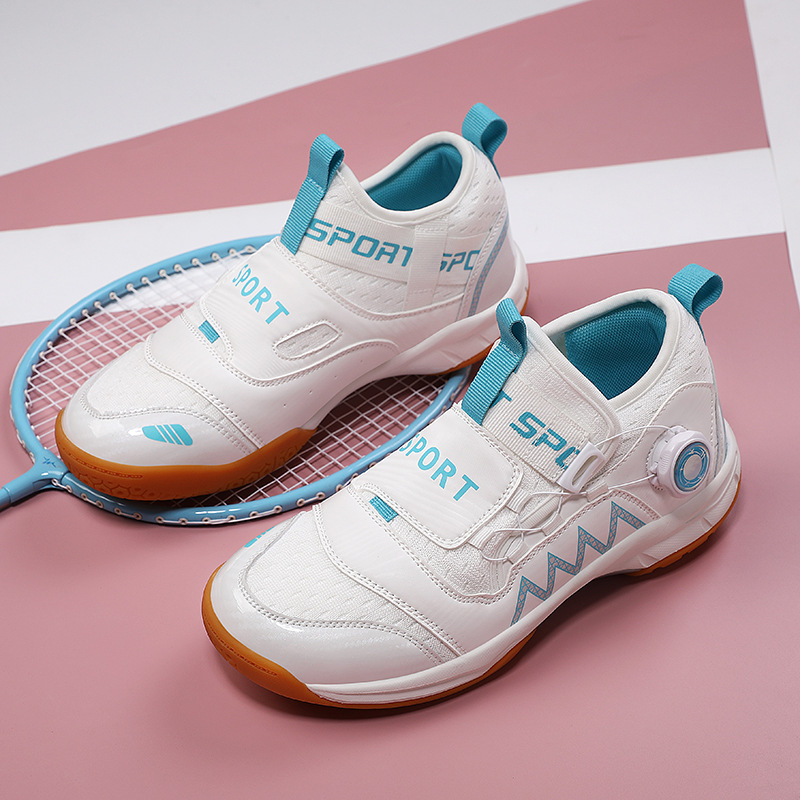 Cross-Border New Badminton Shoes for Boys and Girls Breathable Casual Sports Shoes for Teenagers and Students Swivel Buckle Tennis Shoes