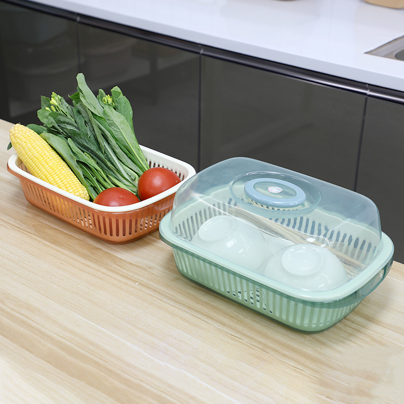Vegetable Washing Drip Tray Two-Layer With Lid Fruit Home Use Plastic Storage Basket Kitchen Cross-border