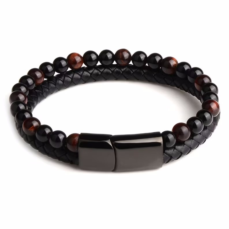 Fashion Round Alloy Natural Stone Beaded Braid Men's Bracelets display picture 3