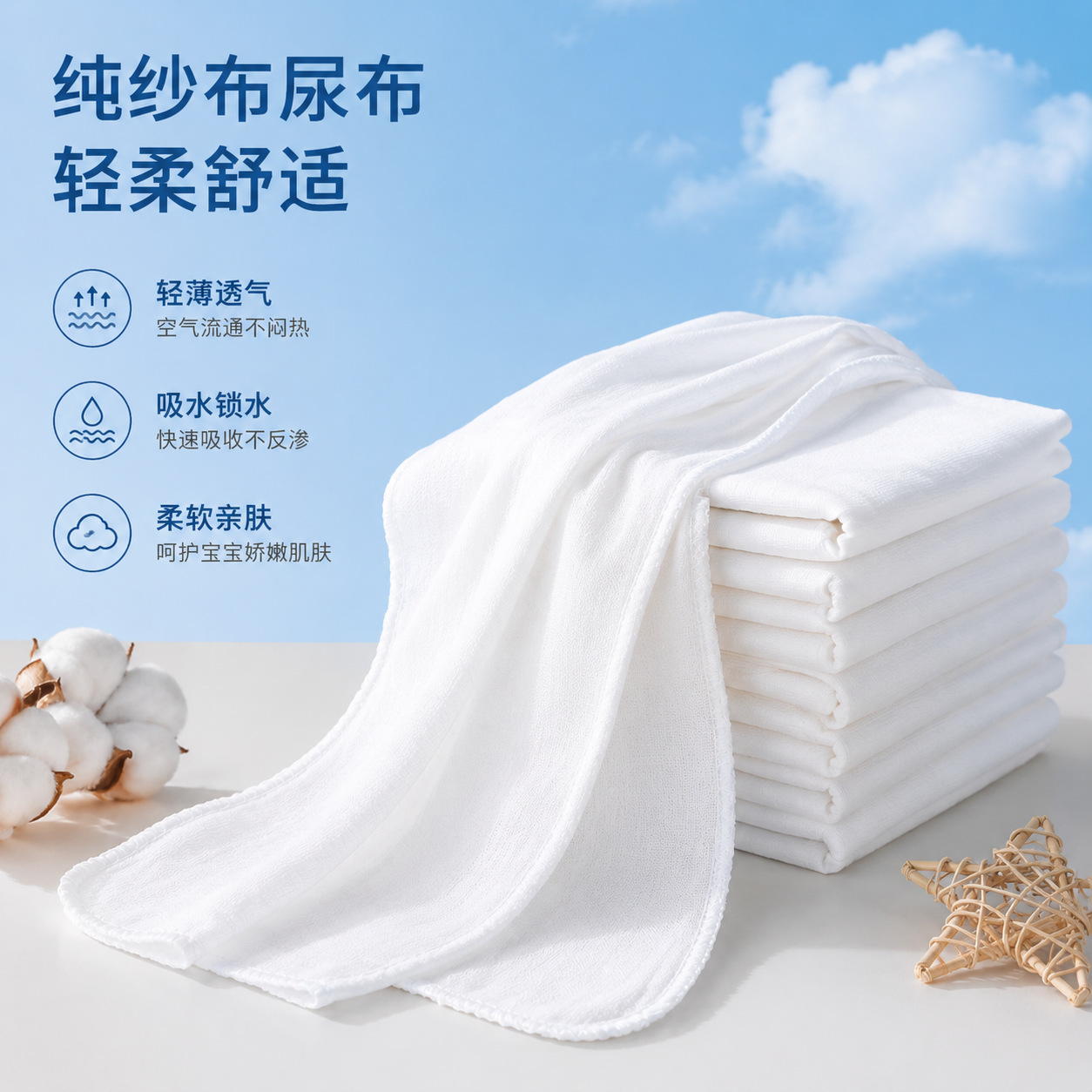Absorbent Washable Cotton Gauze Double-Layer Encrypted Fabric Baby Diapers for Newborns, Breathable Postpartum Sweat-Absorbing Towels, Multi-Purpose