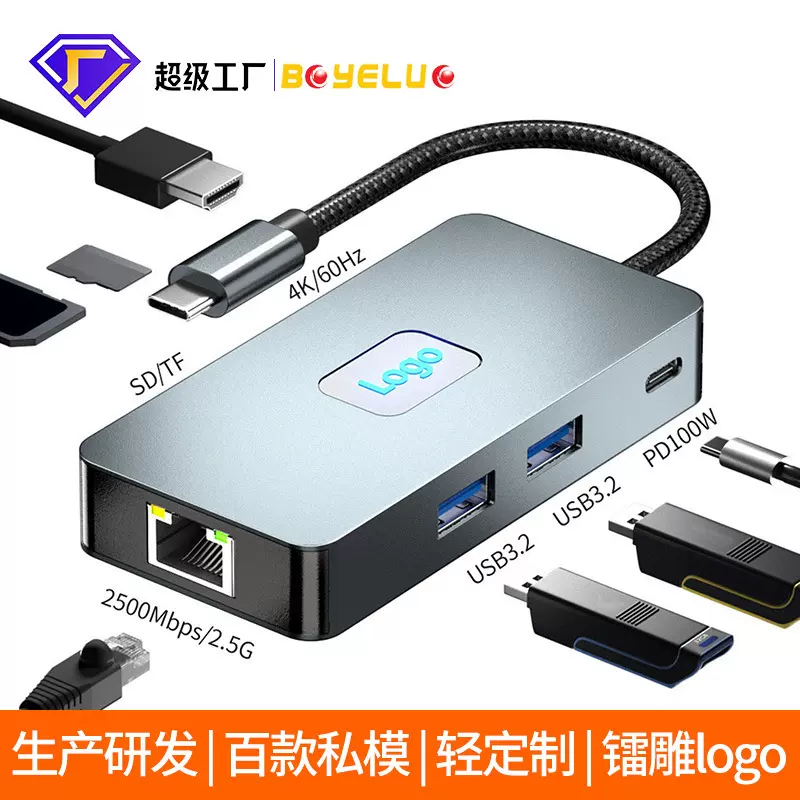 源头厂家Type-c拓展坞usb3.2高清4K60hz hub集线器2.5G网卡扩展坞