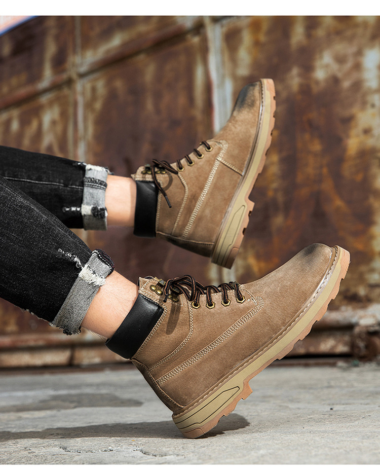 Ψηλές, μεγάλες κίτρινες μπότες, με στρώση κεφαλιού, δέρμα χοίρου, για υπαίθριες δραστηριότητες και ζεστά ανδρικά παπούτσια από κασμίρ_voghion.com