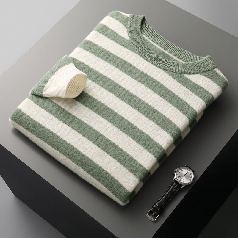 2024 autumn and winter new sweater men's classic striped color matching round neck pullover base sweater men's sweater 2024 autumn and winter new sweater men's classic striped color matching round neck pullover base sweater men's sweater