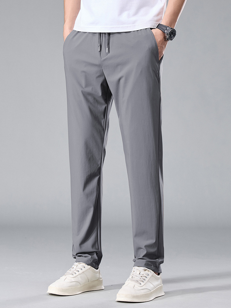 2025 verano delgado de seda de hielo pantalones casuales moda para hombres nuevos pantalones rectos ajustados transpirables ropa de hombre de moda salvaje