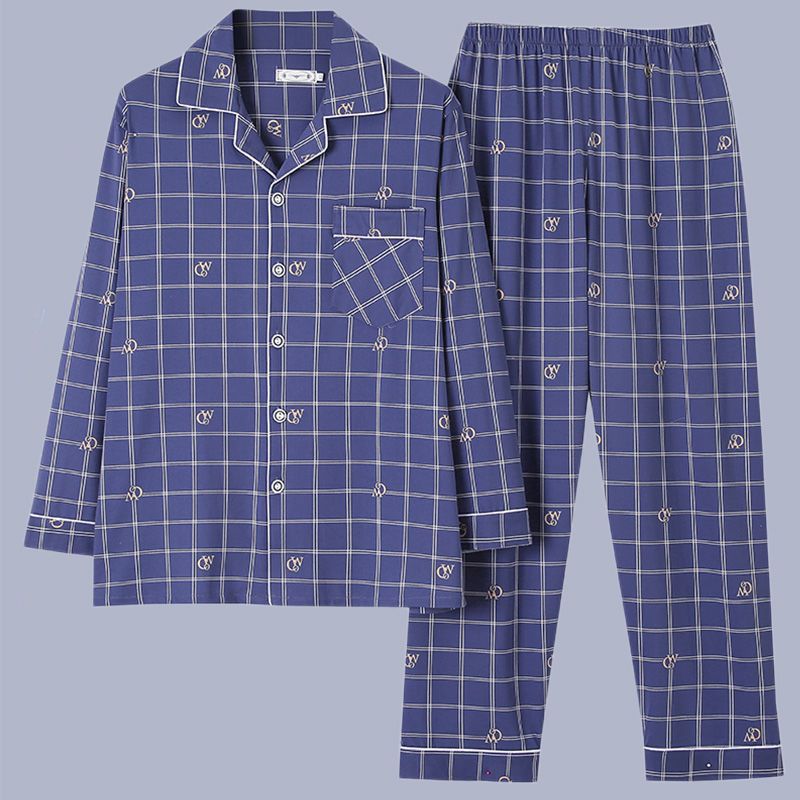 100% algodón pijamas de los hombres de primavera y otoño de manga larga traje de dos piezas más el tamaño suelto de la Juventud de los hombres homewear Delgado