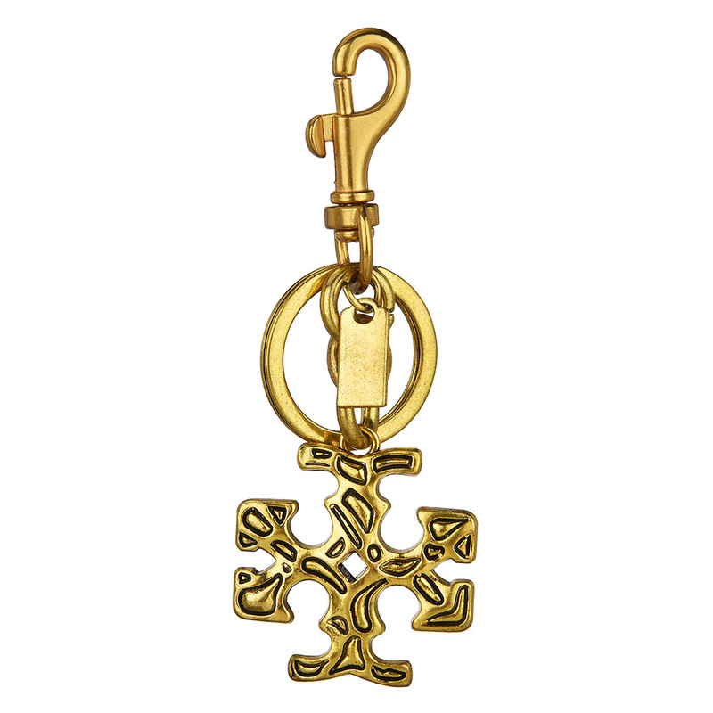 Light Luxury Cross-Pattern Metal Keychain with a Vintage Distressed Finish, High-End Feel, Available in Gold and Silver Colors, Direct from the Manufacturer