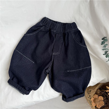 GL-kids韩版秋季新品儿童水洗牛仔气球裤 男女宝大PP垮裤百搭长裤