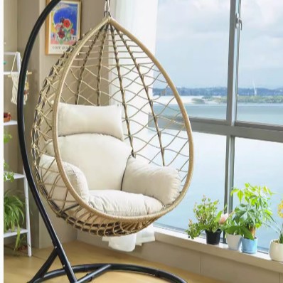 Silla colgante individual de mimbre para exterior, tipo nido de pájaro, para balcón, patio, o interior, tipo columpio, en stock. image 13